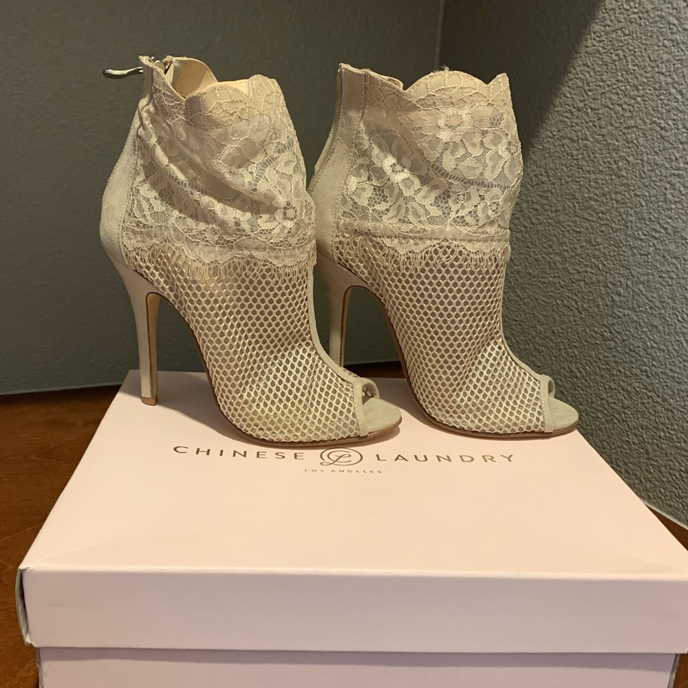 Nude Lace Bootie Pump
